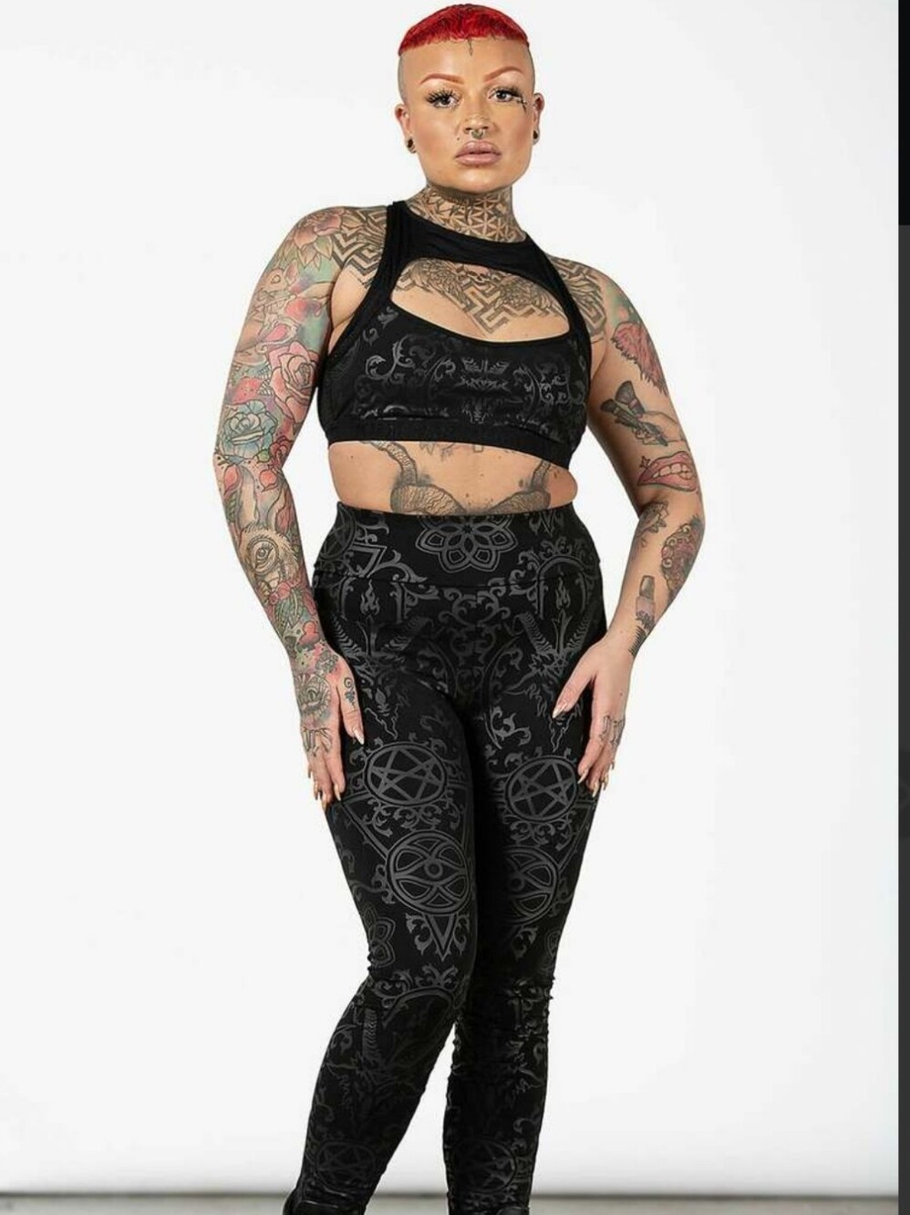 Killstar Black Tonal Pattern High-Neck Sports Bra - Picture 2 of 5